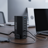Chargeur rapide USB-C PD GaN 8 ports, sortie totale 300W, max 100W, hub de bureau, boîtier mat, protocole LED PPS, appareil universel
