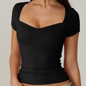 Camiseta Corta Elegante de Verano, Nueva Moda, Alta Calidad, Corte Cuadrado, Ajustada, para Mujer - Product Image 3