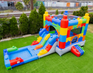 <strong>Inflatable</strong> Bouncer Building Blocks <strong>Slide</strong> <strong>Inflatable</strong> <strong>Slides</strong> with Blower Kids Adults for Sale - Product Image 1