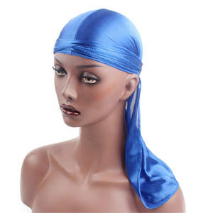 Uomo donna Doo Durag copricapo fascia morbida seta <span class=keywords><strong>pirata</strong></span> <span class=keywords><strong>Bandana</strong></span> turbante cappello lungo avvolgere tinta unita - Product Image 1