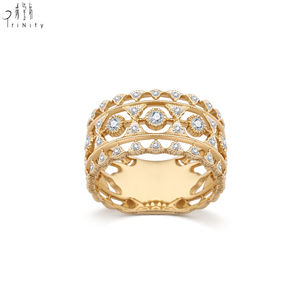 18K Solid <b>Gold</b> Natural Diamond Wide Band <b>Ring</b> Vintage Floral Filigree Openwork Pavé <b>Set</b> Fine Jewelry OEM ODM Manufacturer - Product Image 3