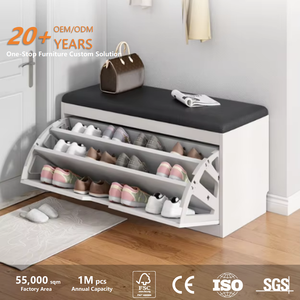 Flip Portable Petit Porte-Chaussures En Bois avec Siège pour Salon et Entrée Meubles de Maison - Product Image 2