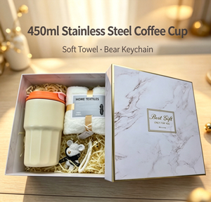 Juego de Regalo de Taza de Café de Acero Inoxidable de 450 ml, Diseño Simple y Elegante, con Toalla Suave, Llavero de Oso, Recuerdo Empresarial, Regalo Festivo - Product Image 1