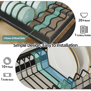 Mostrador de cocina Estante para platos de 3 niveles Estante para platos de drenaje de almacenamiento negro ensamblado sobre el fregadero con bandeja - Product Image 2