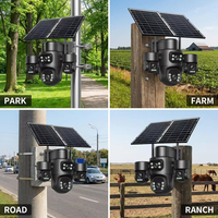 Caméra de sécurité extérieure sans fil à 4 objectifs, alimentée par énergie solaire, vision nocturne, audio bidirectionnel, détection de mouvement, panneau solaire 8W, carte SD