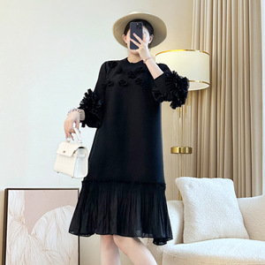 <span class=keywords><strong>Abito</strong></span> Miyake da <span class=keywords><strong>donna</strong></span> a pieghe con Design ricamato <span class=keywords><strong>elegante</strong></span> stile Casual manica lunga e moda europea americana Plus Size - Product Image 6