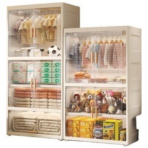Cloison à double porte de <span class=keywords><strong>60</strong></span> <span class=keywords><strong>cm</strong></span> avec armoire transparente à clapet 2/3/4/5 organisateur d'étagères armoire de rangement en PP à roulement solide - Product Image 1