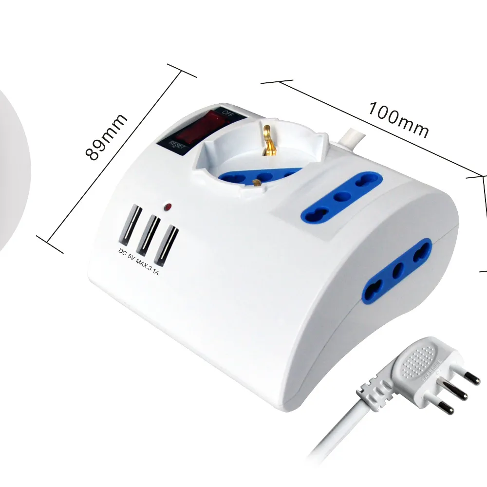 Mini toma de corriente de viaje con protección de sobrecarga, toma de corriente USB de sobremesa con 3 puertos USB