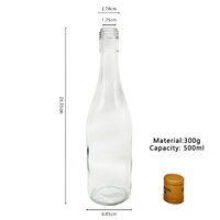 Bouteille en verre transparente de 500 ml vide pour spiritueux, vodka, gin, champagne, liqueur, soda avec bouchon à vis