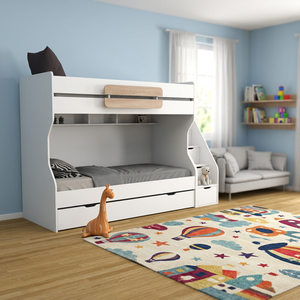 Lit superposé bicolore 18mm en aggloméré démonté blanc-nature pour chambre d'enfant ou appartement Matériau en bois - Product Image 2
