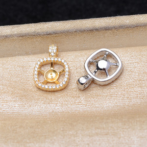 Wenchi S925 Plata Base Cuadrada Vacía para Colgante, Accesorio DIY para Joyería de Perlas A615, Componentes de Joyería, Compatible con Perlas de 7-8 mm, China - Product Image 1