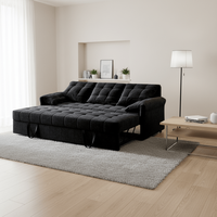Sofá Cama Extraíble Multifuncional, Sofá de Tela Negra Moderna para Sala de Estar, Sofá Seccional Acolchado para el Hogar y Muebles de Hotel