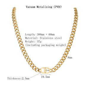 इन शैली में सोने की प्लेटेड डबल डी मोटी लिंक चेन हार हिप-हॉप क्रॉस-बॉर्डर फैशनेबल अक्षर स्टेनलेस स्टील पत्थर - Product Image 3