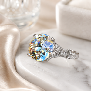 Anello artistico con pietra rotonda per donna, design con intarsi scintillanti, gioielli eleganti e alla moda - Product Image 2