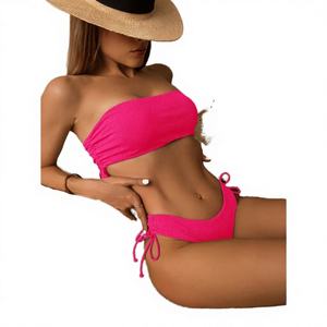 Maillot de bain côtelé pour femme, fabricants OEM ODM, maillot de bain bandage couleur unie, bikini personnalisé sans bretelles push-up, maillot de bain de carnaval - Product Image 1