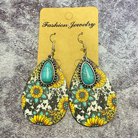 Anting-anting Juntai tetesan air mata geometris Bohemian anting-anting liontin pirus Barat tetesan kayu