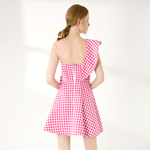2018 Primavera Verano mujeres Plaid <span class=keywords><strong>de</strong></span> oblicuo Collar <span class=keywords><strong>de</strong></span> Mini vestido sin tirantes Slim Casual vestido para damas <span class=keywords><strong>de</strong></span> <span class=keywords><strong>la</strong></span> <span class=keywords><strong>noche</strong></span> - Product Image 5