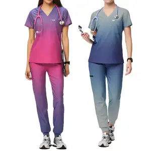 Scrub uniformi set donna joggers elastico scrub infermieristici alla moda all'ingrosso tute scrub antirughe per medici e infermieri