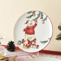 Assiette de Noël ronde en porcelaine, style ours polaire mignon, émaillée et embossée, haute valeur esthétique, cadeau créatif pour la maison