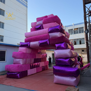 Tunnel gonflable rose en forme de pile de briques pour festival de musique, arche pyramide géante gonflable pour fête disco en plein air - Product Image 3