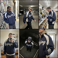 Veste coupe-vent rétro personnalisable pour homme, style universitaire, broderie de lettres personnalisable, blocs de couleur, fermeture éclair intégrale, streetwear, veste bomber