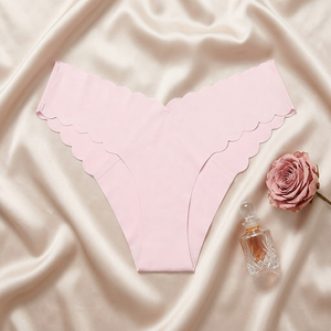 Women <b>Seamless</b> Invisible <b>Thong</b> Underwear Scalloped Wave Edge Low Rise Women Panties Breathable Underwear for Daily Yoga OEM ODM - Product Image 2