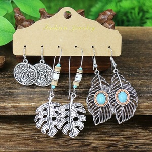 Boucles d'oreilles pendantes bohèmes en alliage, plaqué argent antique, forme goutte d'eau, bijoux fantaisie pour femme, ensemble de boucles d'oreilles pendantes pour soirée - Product Image 3