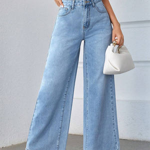 Pantalon Large Taille Haute en <span class=keywords><strong>Jean</strong></span> Personnalisé pour Femme, Vente Chaude - Product Image 5