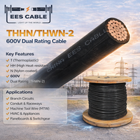 Cable Eléctrico Flexible de Cobre THWN 350MCM 2AWG 2/0AWG, Conductor de Cobre, Aislamiento de PVC 600V, Cable para Construcción