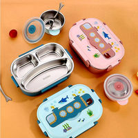 Vente en gros 3 poignées de sécurité alimentaire en acier inoxydable 304 thème dessin animé nettoyage facile bol à soupe enfants bento boîte à lunch pour enfants