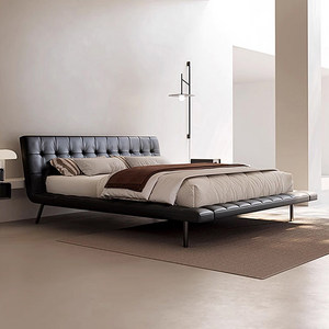 Cama Flotante de Diseño Italiano Minimalista <span class=keywords><strong>Poliform</strong></span> Onda, Cama Doble de Cuero Genuino de 1.8m, Cama de Lujo para Recámara Principal - Product Image 1
