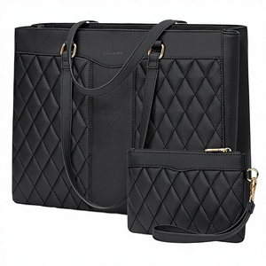 Bolso de Mano para Computadora, Maletín para Mujer con Cierre de Cremallera, Color Sólido, de PU, para Maestras, Oficina, Viajes, Negro - Product Image 2