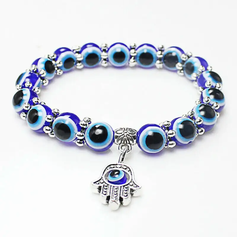Fashion Jewelry Accessories Blue Eye Bracelet Charm Silver Plated Beaded Bracelets For Women