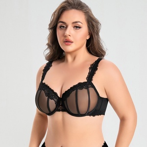 Reggiseno e <span class=keywords><strong>Intimo</strong></span> da Donna Plus Size, Lingerie Femminile, Reggiseno Push-up a Coppa Intera con Pizzo Floreale e Rete - Product Image 1