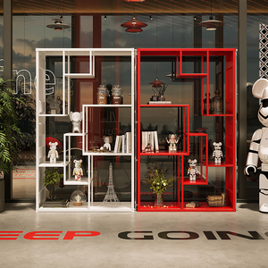 Estantería de Estilo Industrial Longstar, Estante de Exhibición Rojo y Blanco de Moda, Sistema de Estanterías Industriales Virales para Sala de Estar - Product Image 2