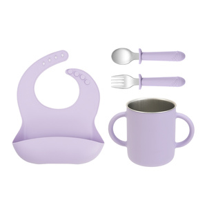 Juego de alimentación para bebés Tongtu de acero inoxidable 304 con tenedor y cuchara de silicona, libre de BPA, vasos para niños, personalizado. - Product Image 4