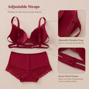 Reggiseno <span class=keywords><strong>Bralette</strong></span> con Doppie Spalline Posteriori in Pizzo Regolabili, Set Reggiseno e Mutandine da Donna in Vari Colori - Product Image 3