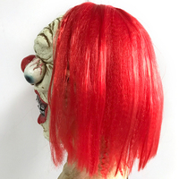 Masques de fête d'Halloween Clown moche aux cheveux rouges Grande bouche et rides Masque en latex pour adulte avec motif imprimé à la main