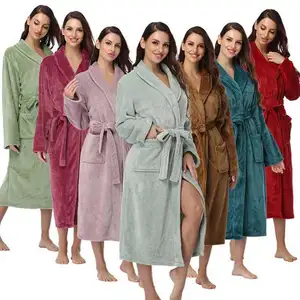 Winter unisex sleepwear bathrobe custom logo lingerie nightgown solid color flannel fleece pajama robe femme