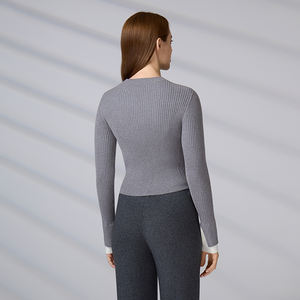 Suéter de punto acanalado personalizado para mujer, top corto informal ajustado, jersey de manga larga con cuello redondo para otoño e invierno - Product Image 4