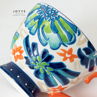 Joyye en stock 16oz 450ml tasses à café en céramique tasse cadeau sous émaillé peint à la main fleur céramique grès tasses