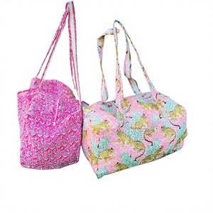 <b>Large</b> Cotton Quilted Duffle Tote Shoulder <b>Bag</b>, Floral Print Washable Eco friendly Yoga Shopping <b>Beach</b> Boho Weekender <b>Bags</b> - Product Image 3
