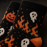 Chaussettes d'Halloween personnalisées en tricot jacquard, chaussettes amusantes en gros, chaussettes fantaisie citrouille, fantôme, crâne pour hommes et femmes, OEM ODM