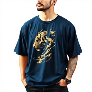 T-shirt pour homme à manches courtes en tricot épais 240 GSM 100% coton de qualité supérieure, col rond, imprimé graphique personnalisé - Product Image 4