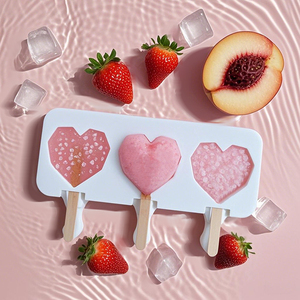Caliente Diy 3 cavidades amor molde de silicona grado alimenticio Bpa libre forma de corazón duradero Diy caramelo forma paleta Lolly molde de helado - Product Image 1