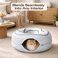 Lit tunnel pour chat en feutre de laine gris, durable et respirant, amovible et lavable, avec double trou, nid de jeu