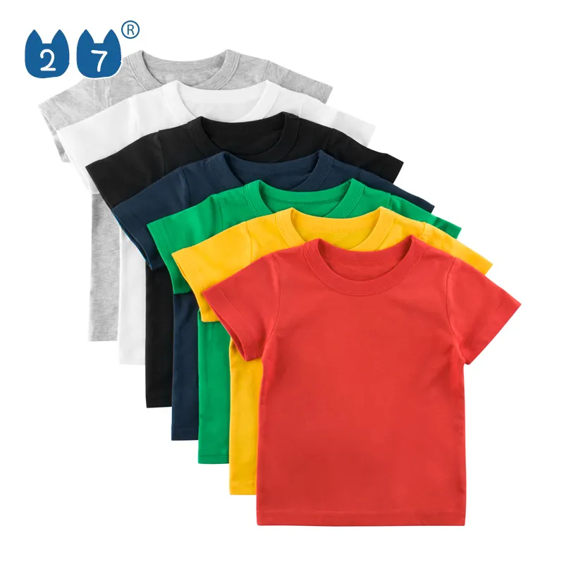 Impression personnalisée couleur unie unisexe enfants haut vêtements coton confortable filles garçons à manches courtes t-shirt