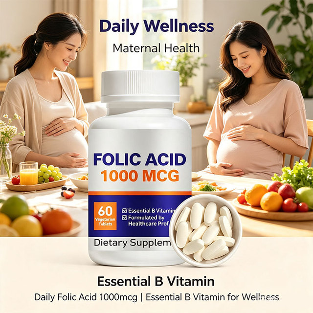 Private Label Folic Acid Tablets 1000mcg Essential B Vitamin Supplement for Women Health & Daily Nutrition Bulk Wholesale
