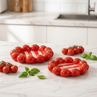 Plateau de service en céramique Redeco 3D en forme de tomate cerise, fait main, plat à fruits, vaisselle émaillée rouge pour la cuisine, centre de table
