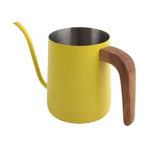 Bouilloire à café col de cygne en acier inoxydable jaune personnalisée 350 ml 600 ml pour café filtre avec poignée en bois - Product Image 4